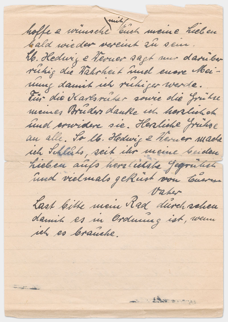 Seite 2 - Handschriftlicher Brief, Din A 5, liniert, Handschrift in schwarzer Tinte.