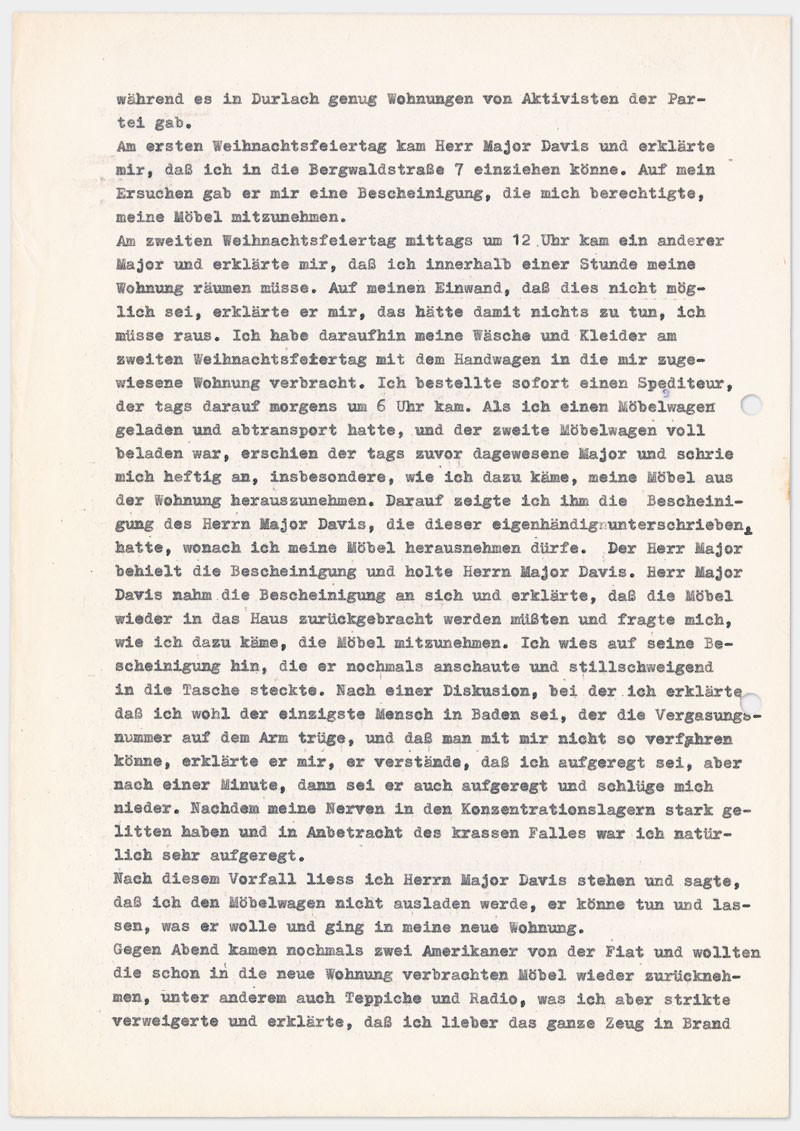 Seite 2 - Brief an den Militärgouverneur der Besatzungszone, auf Schreibmaschine getippt 4 Seiten Din A 4, links oben Abdruck von Klammer, Durchschlagspapier, sehr dünn