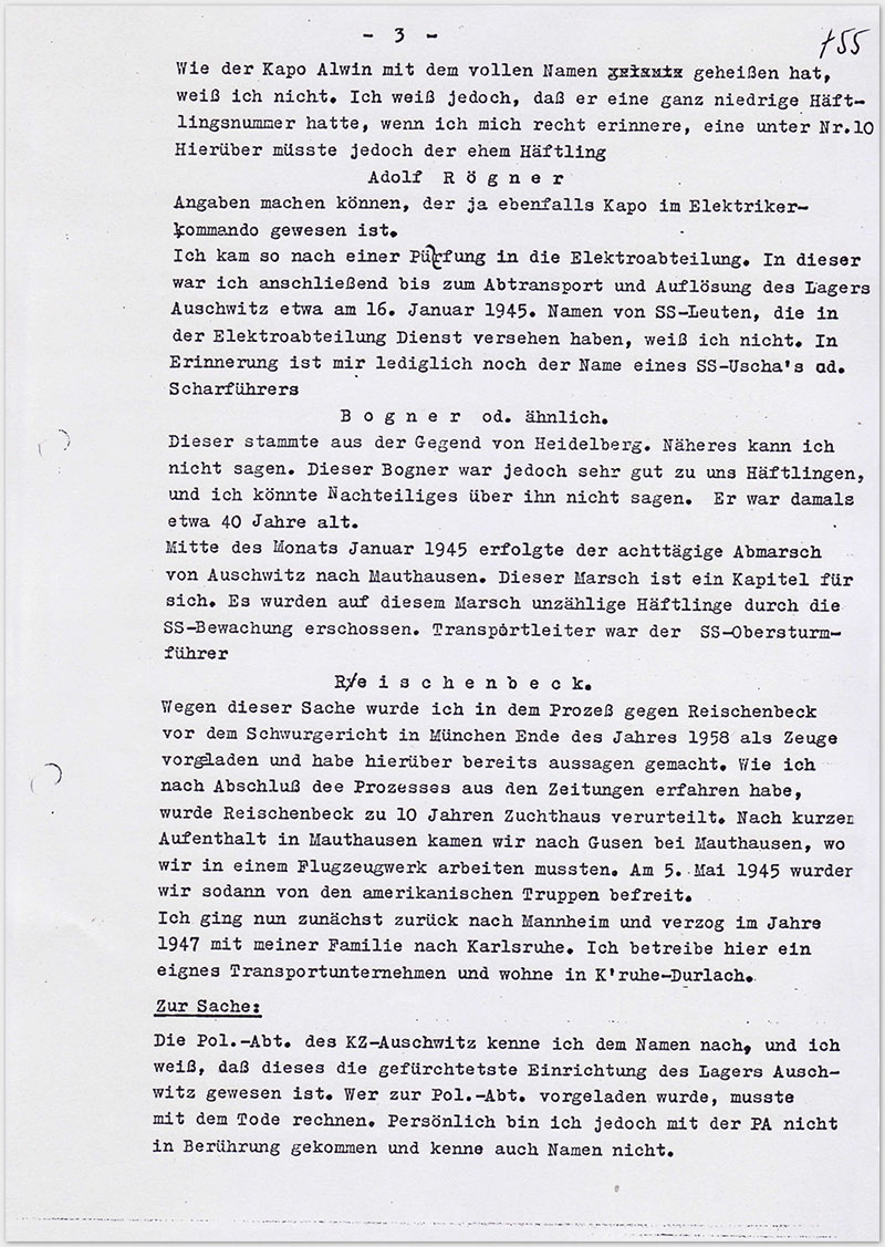 Seite 3 – Vernehmungsniederschrift Emil Behr, auf Schreibmaschine getippt