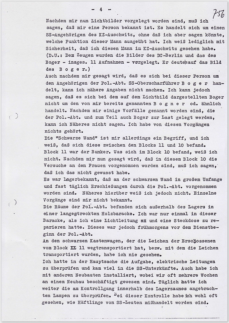 Seite 4 – Vernehmungsniederschrift Emil Behr, auf Schreibmaschine getippt